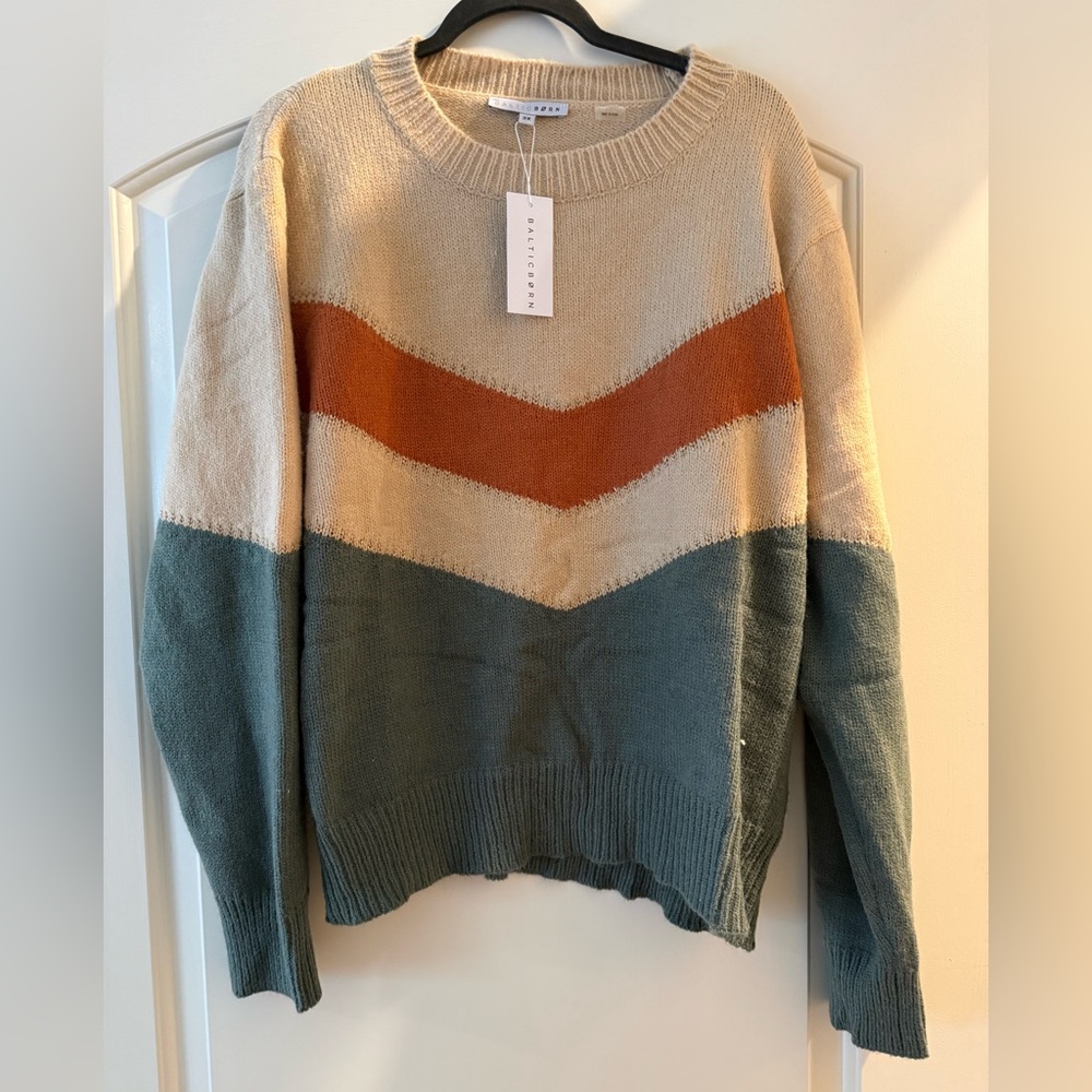 Baltic Born Colorblock Chevron Crewneck Sweater - Sage, Cream & Rust